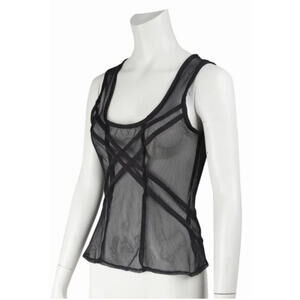 Women’s Black Sheer Mesh Sleeveless Top with Crisscross Detailing (size S)